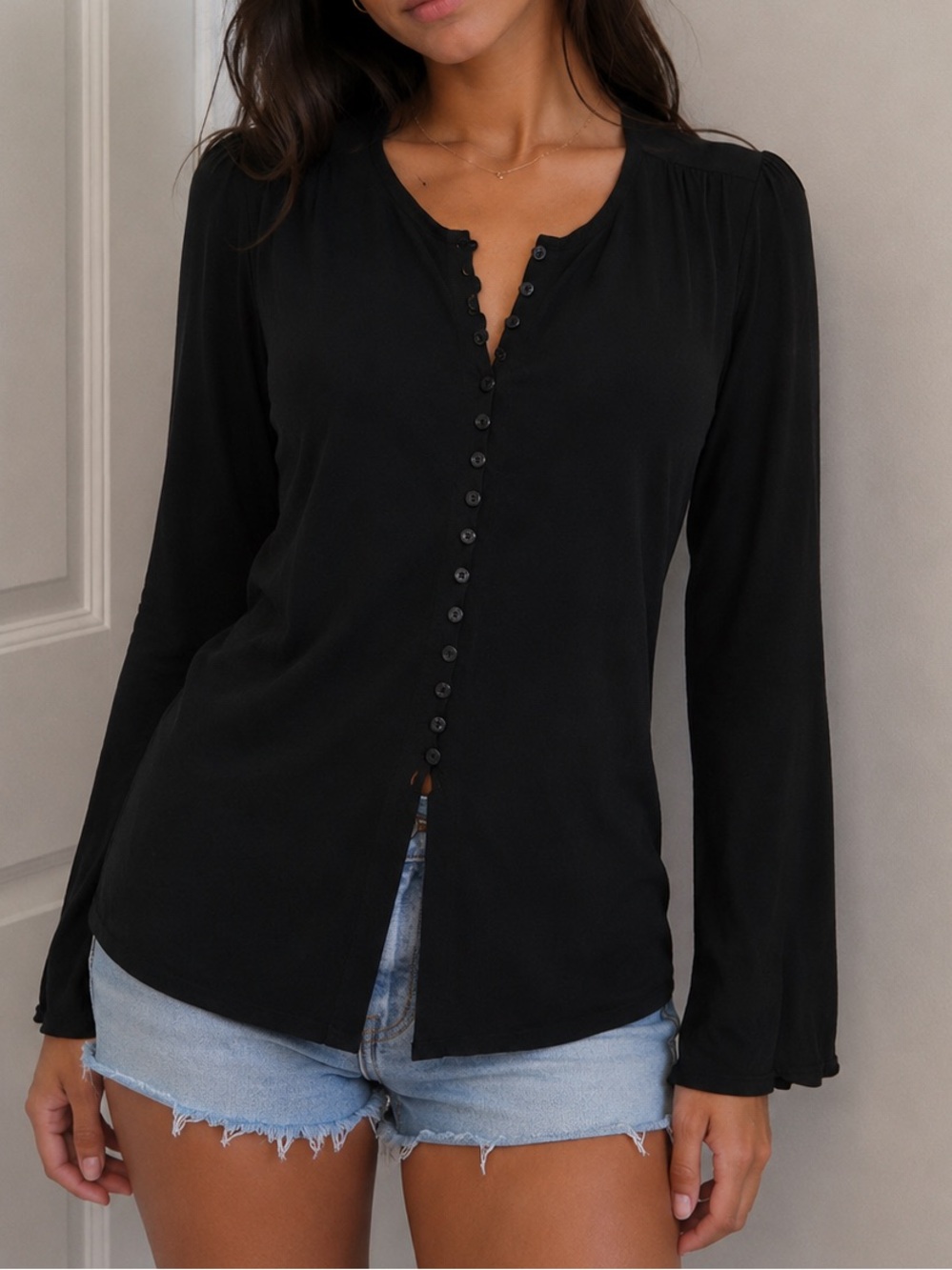 FIFTEEN TWENTY Black Long sleeve Top size Small